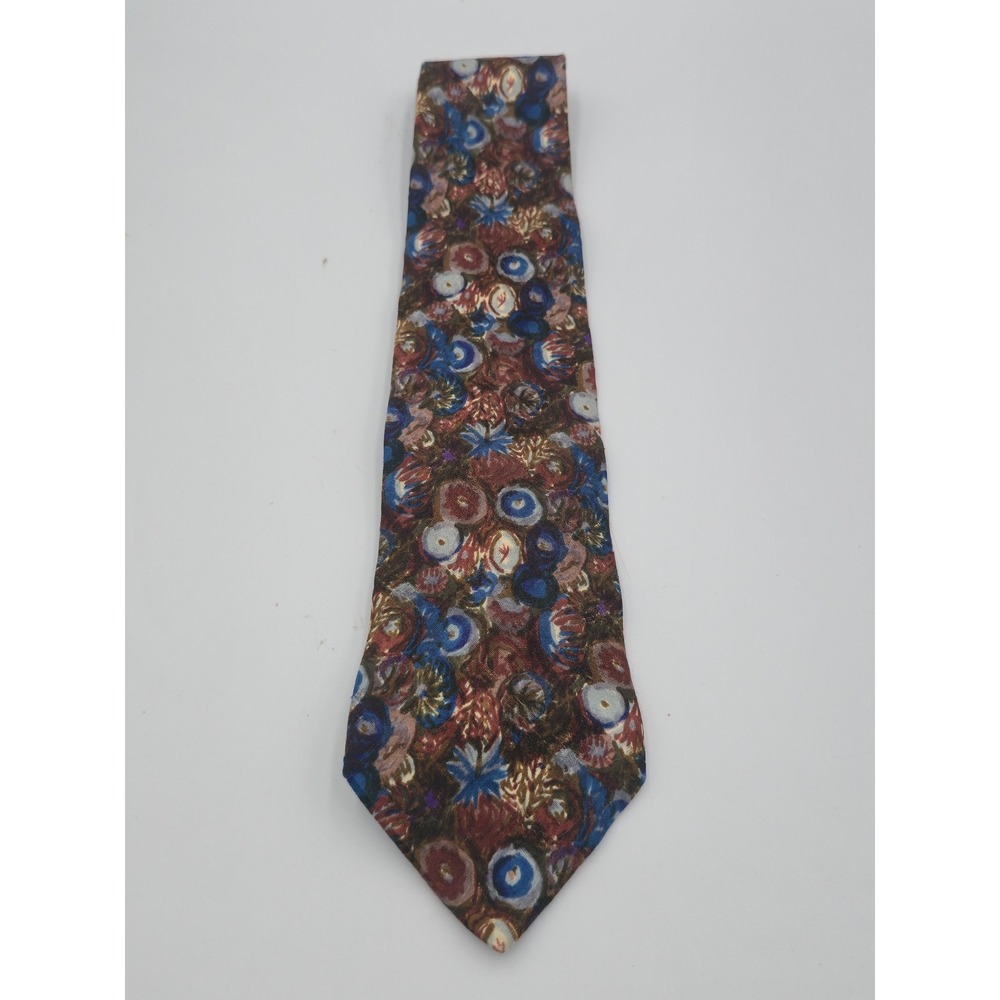 Ermenegildo Zegna Mens Silk Tie Abstract Floral Geometric Burgundy Blue Italy